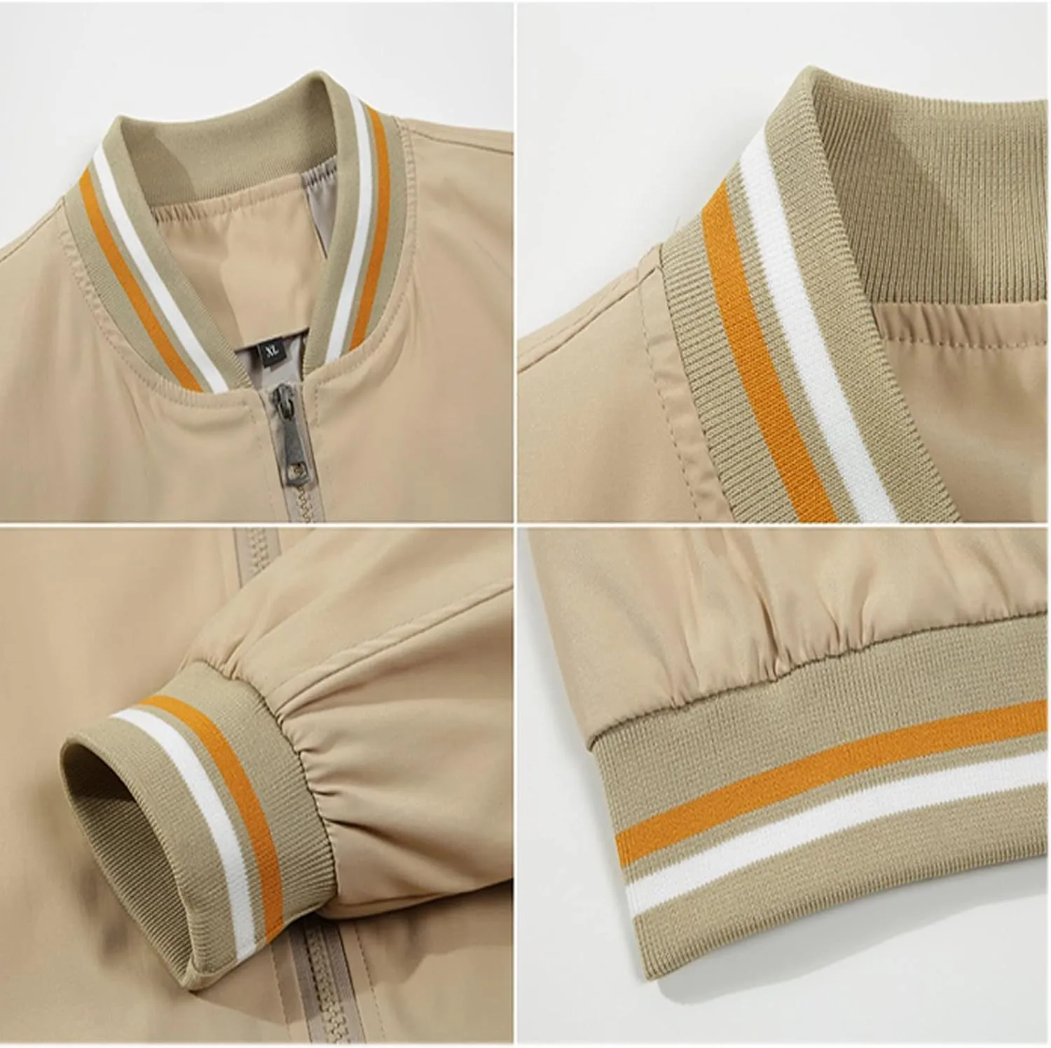 Men's Baseball Jackets for Mi.ts.ub.is.hi Zip Bomber Jacket Lightweight Shell Jacket Motorcycle Jacket Thin Coat-Khaki-3||3XL