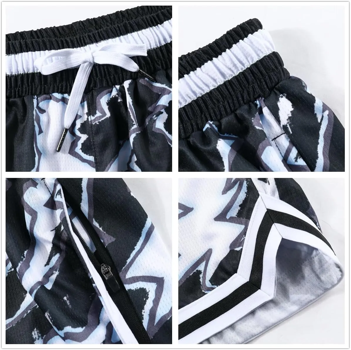 Mens Basketball Athletic Shorts with Zip Pockets Mesh Workout Active Performance Gym Shorts