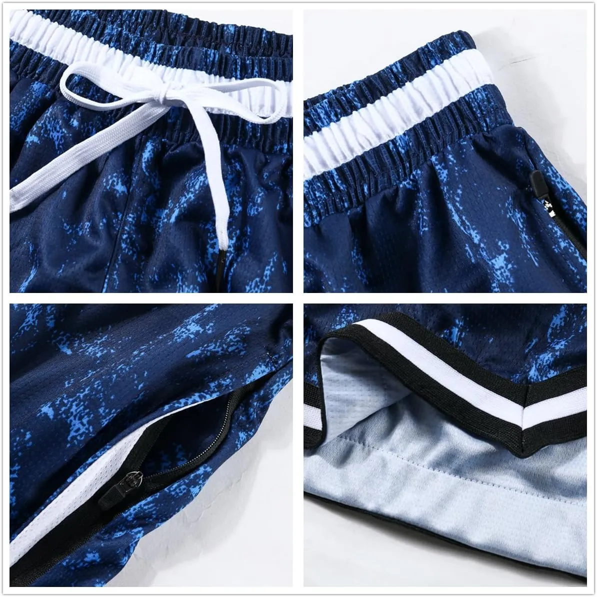 Mens Basketball Athletic Shorts with Zip Pockets Mesh Workout Active Performance Gym Shorts