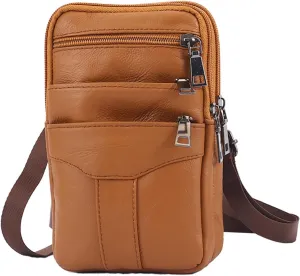 Men's Cross-Body Sling Bags Men's Waist Bag Shoulder Cross Bag Cowhide Mobile Bag Men's Outdoor Travel Shopping(B)