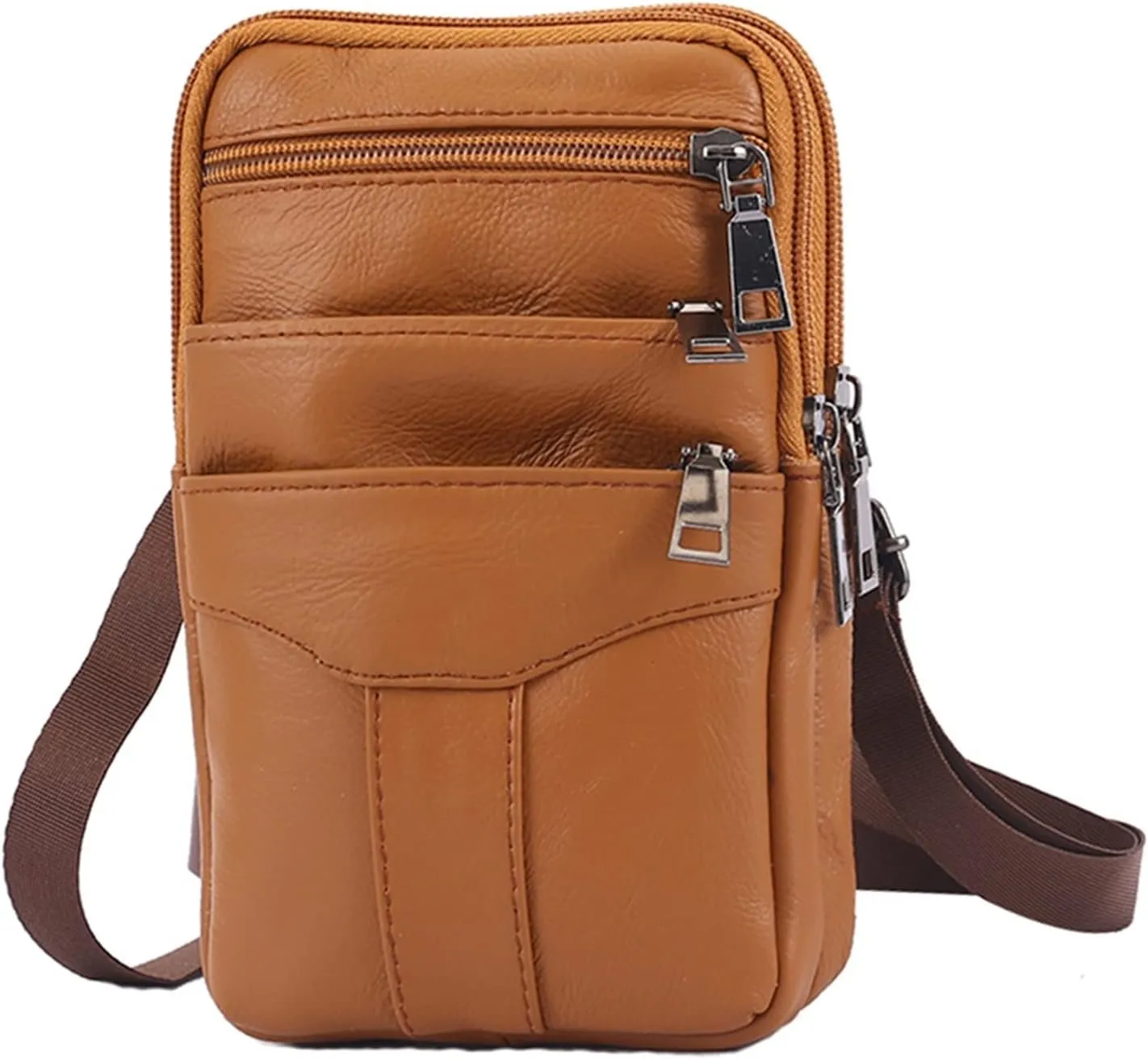 Men's Cross-Body Sling Bags Men's Waist Bag Shoulder Cross Bag Cowhide Mobile Bag Men's Outdoor Travel Shopping(B)