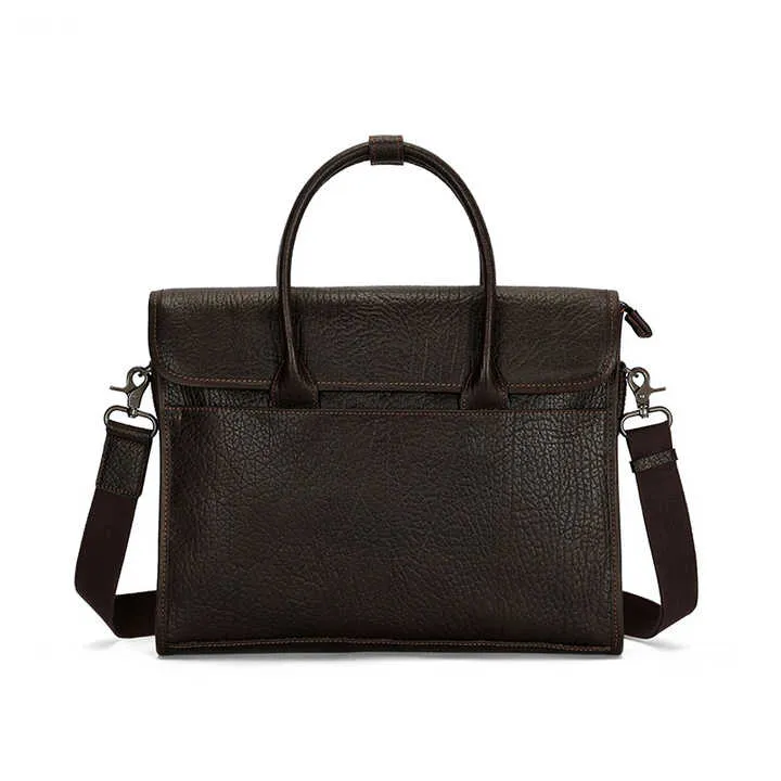 Men's Dark Brown Leather Business Laptop Briefcase