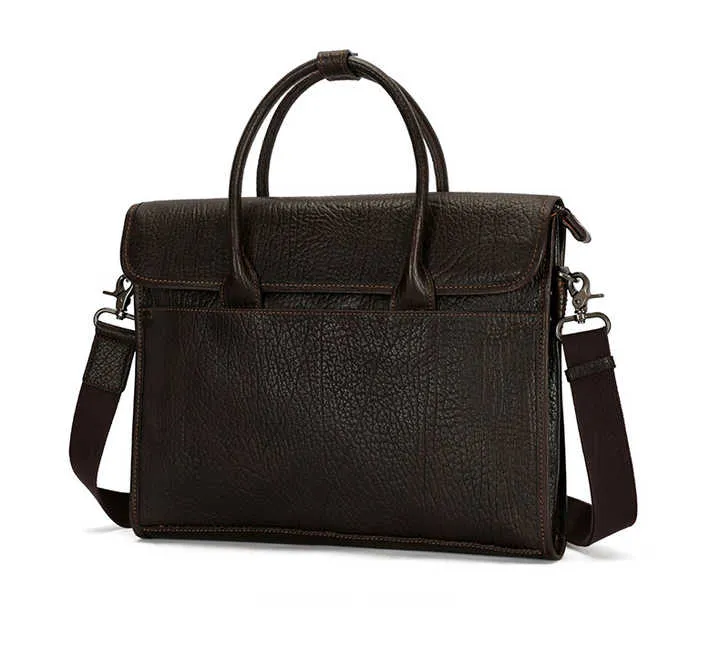 Men's Dark Brown Leather Business Laptop Briefcase