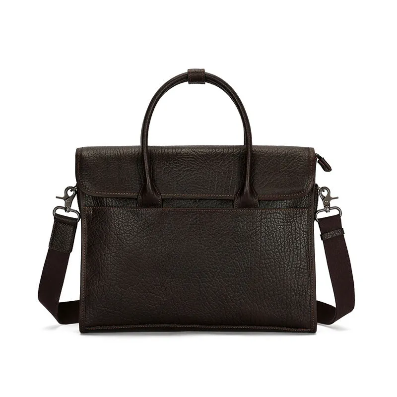 Men's Dark Brown Leather Business Laptop Briefcase
