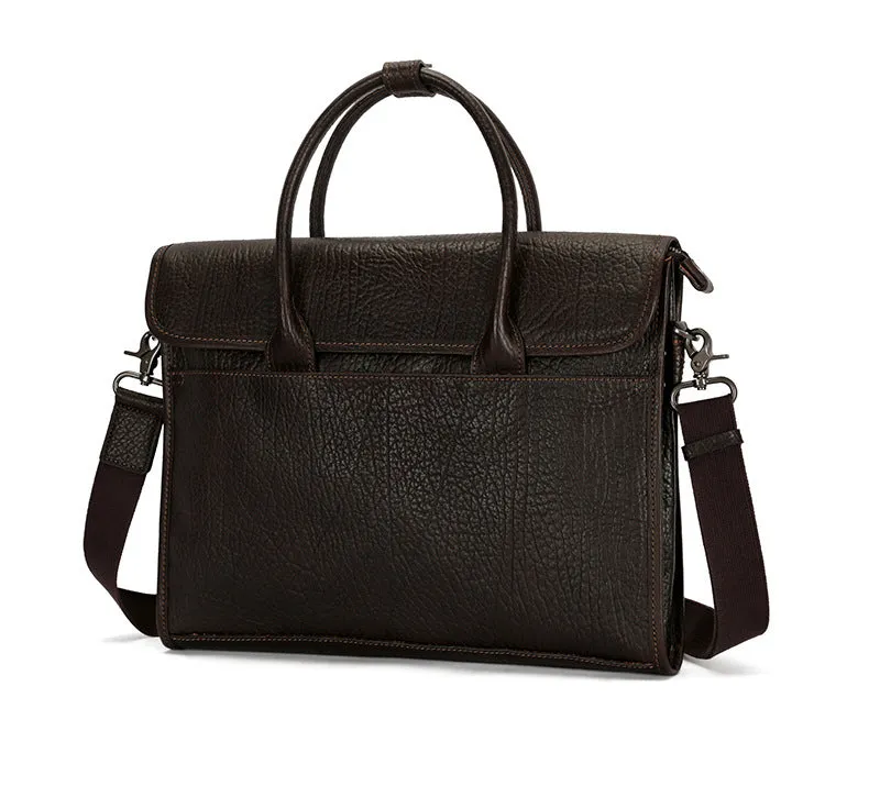 Men's Dark Brown Leather Business Laptop Briefcase