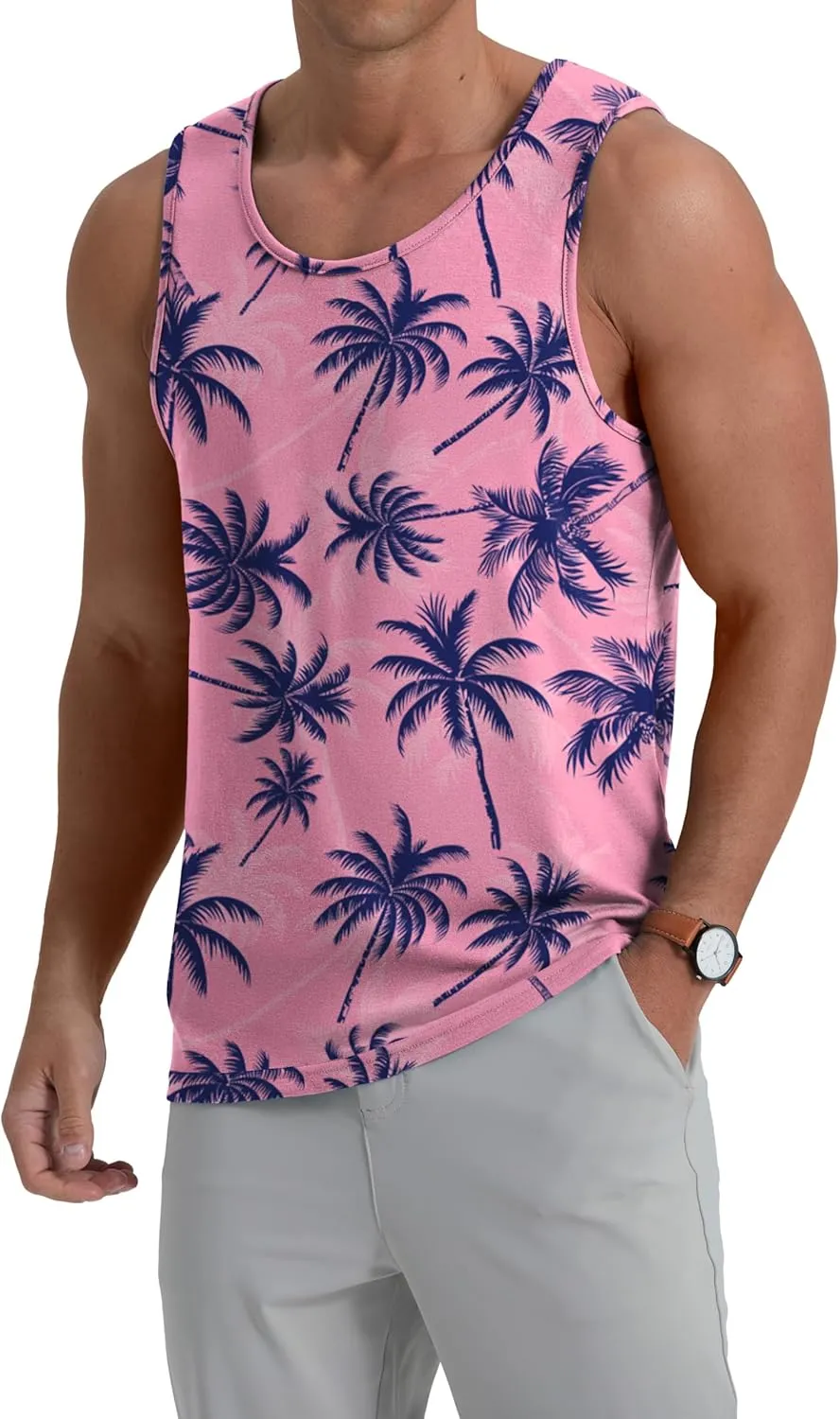 Mens Graphic Tank Tops Crewneck Gym Muscle Beach Hawaii Sleeveless Shirts
