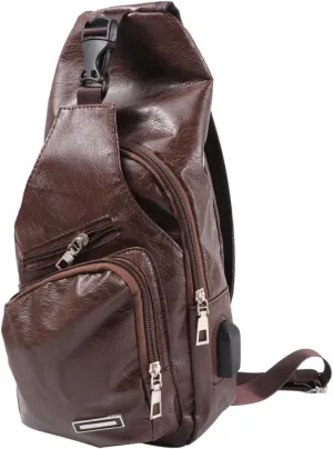 Men's Pu Leather Chest Bag Charging Port Hands Crossbody Bag for Outdoor Sports Hiking Cycling