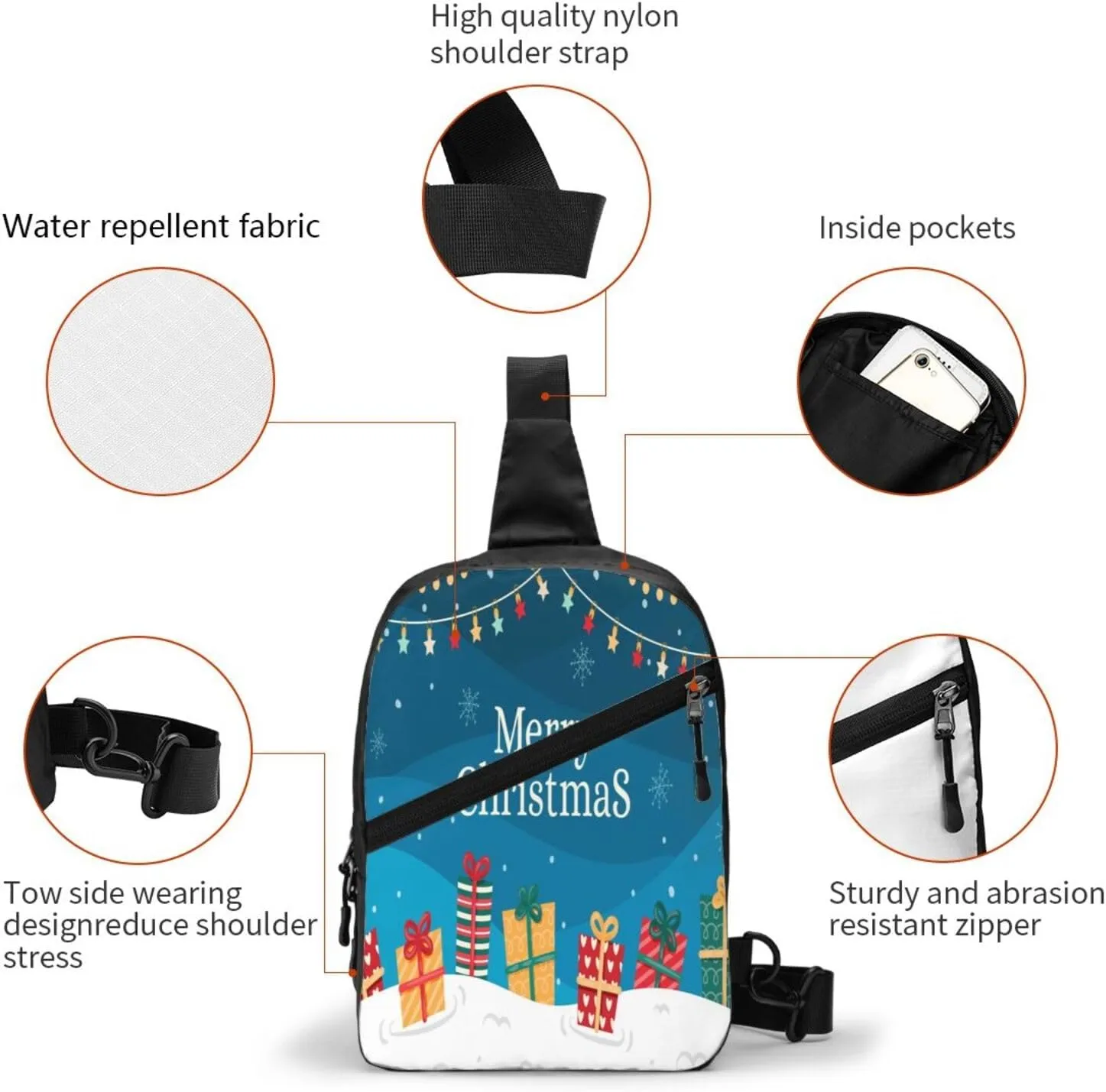 Merry Christmas 1 Sling Bag for Men Women, Small Crossbody Sling Backpack Shoulder Chest Bag, Anti Theft Travel Hiking Sports