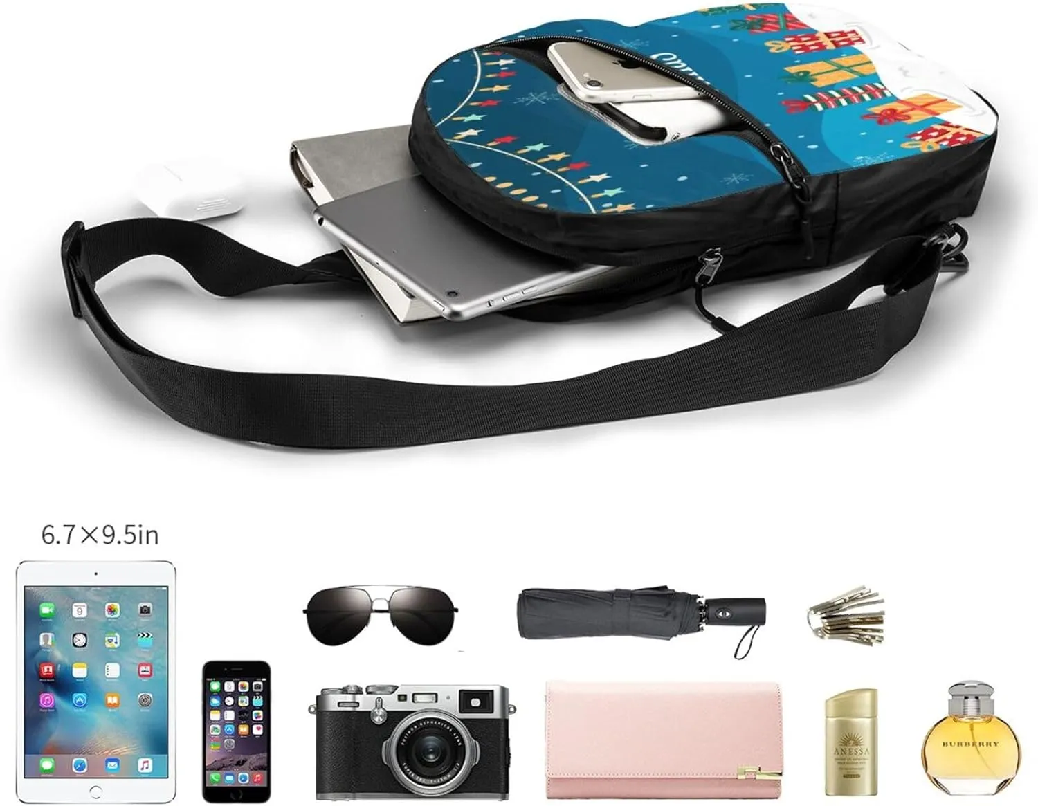 Merry Christmas 1 Sling Bag for Men Women, Small Crossbody Sling Backpack Shoulder Chest Bag, Anti Theft Travel Hiking Sports