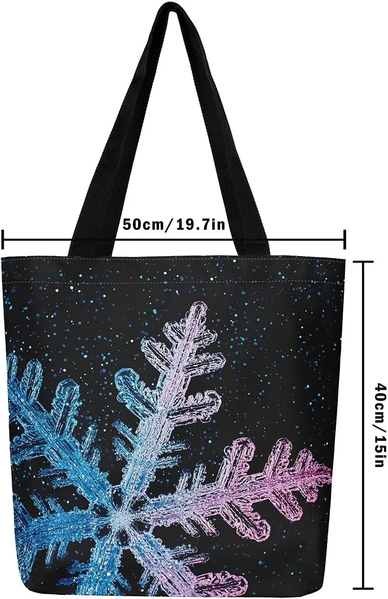 Merry Christmas Canvas Tote Bag for Women,Elk Deer Hunting Lemon Fruit Duffle Bag,Cute Xmas Snowflake Handbag