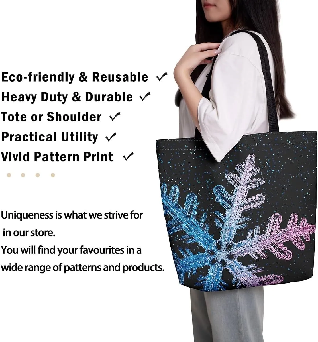 Merry Christmas Canvas Tote Bag for Women,Elk Deer Hunting Lemon Fruit Duffle Bag,Cute Xmas Snowflake Handbag