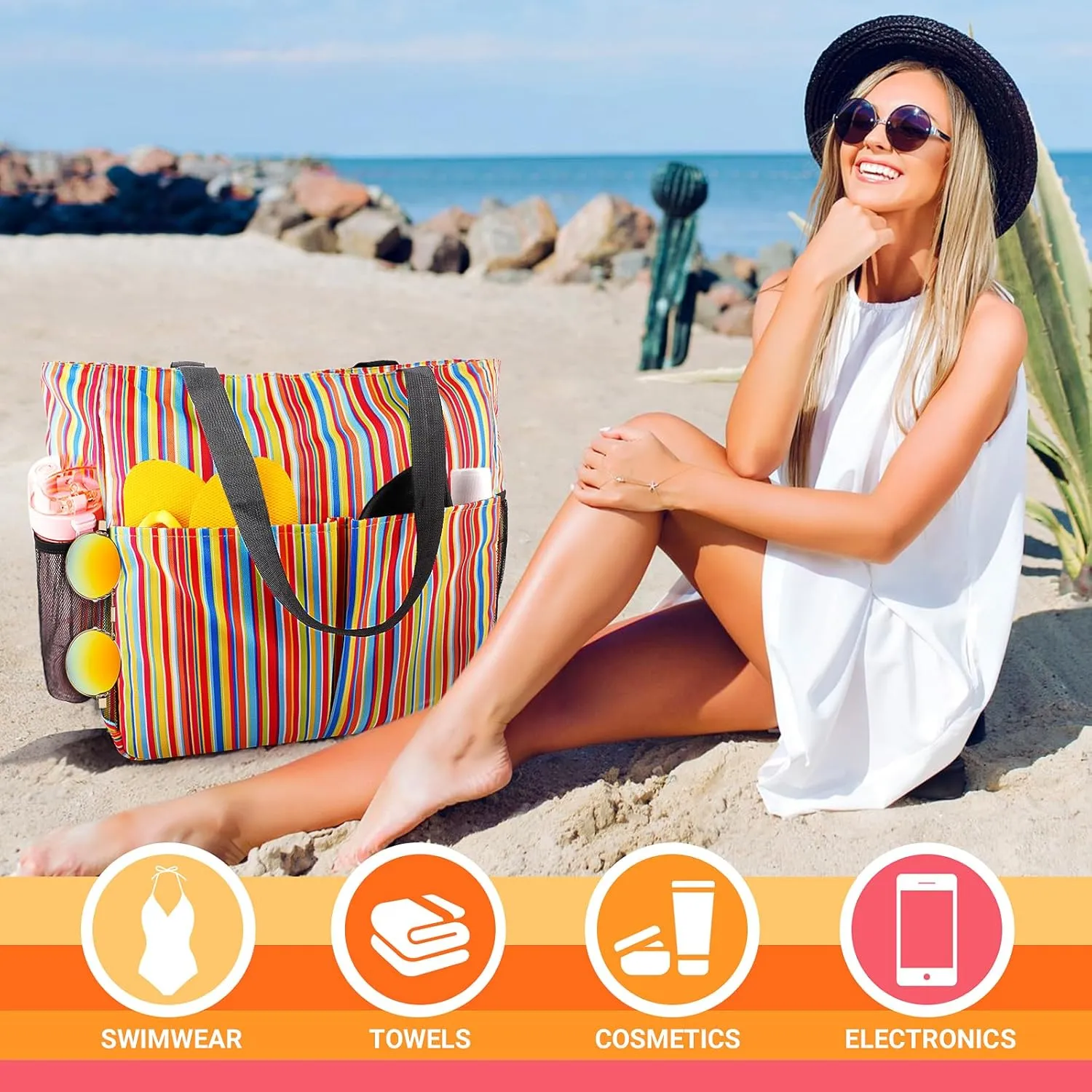 Mesh Beach Bag - Large Tote Bag for Family, Toys & Vacation Essentials