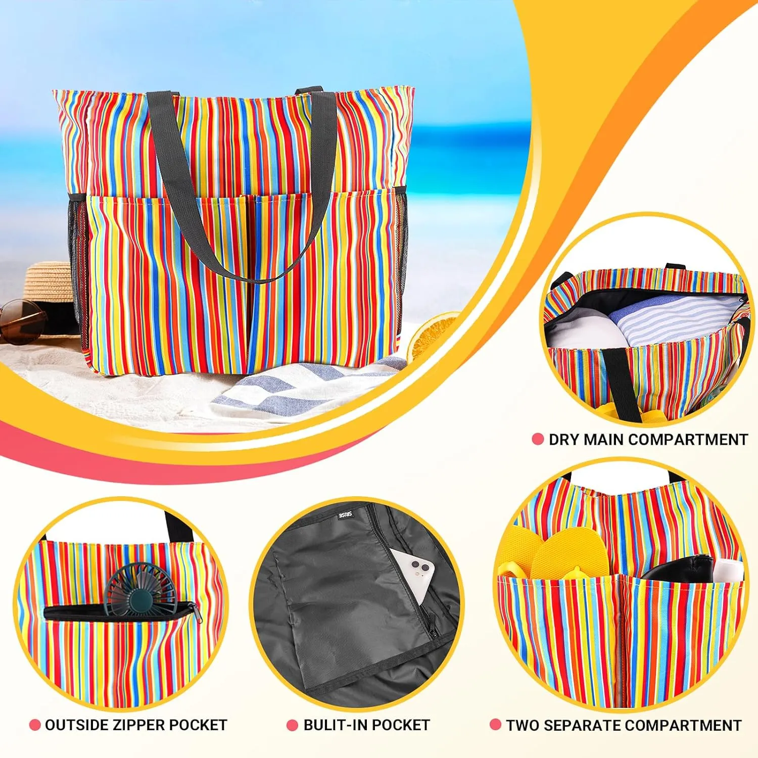 Mesh Beach Bag - Large Tote Bag for Family, Toys & Vacation Essentials