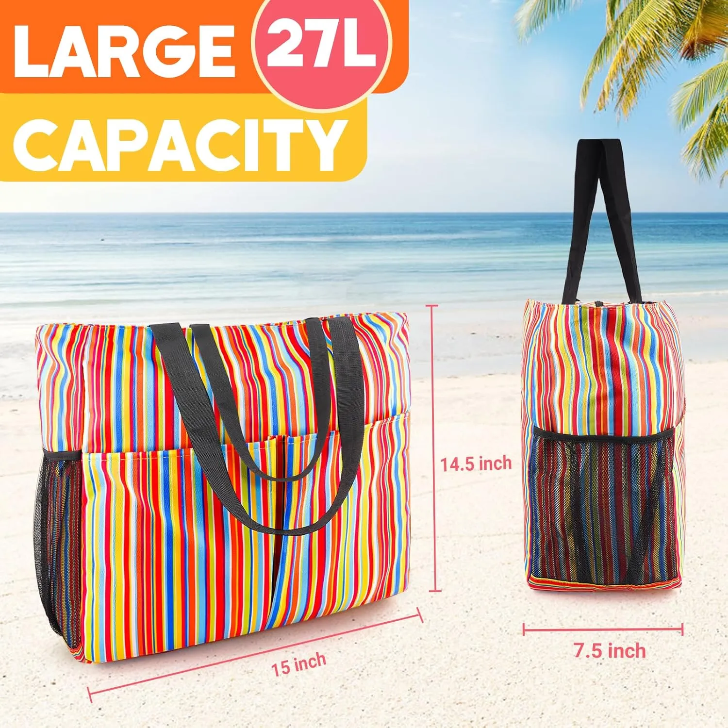 Mesh Beach Bag - Large Tote Bag for Family, Toys & Vacation Essentials