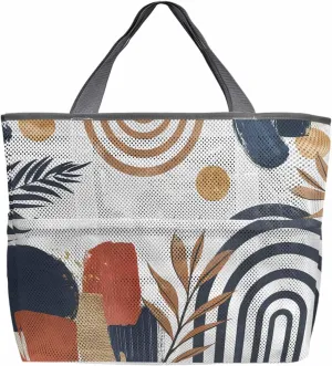 Mesh Beach Bag Oversized Tote Bags for Women Boho Abstract Color Block Large Bags for Travel Pool Grocery