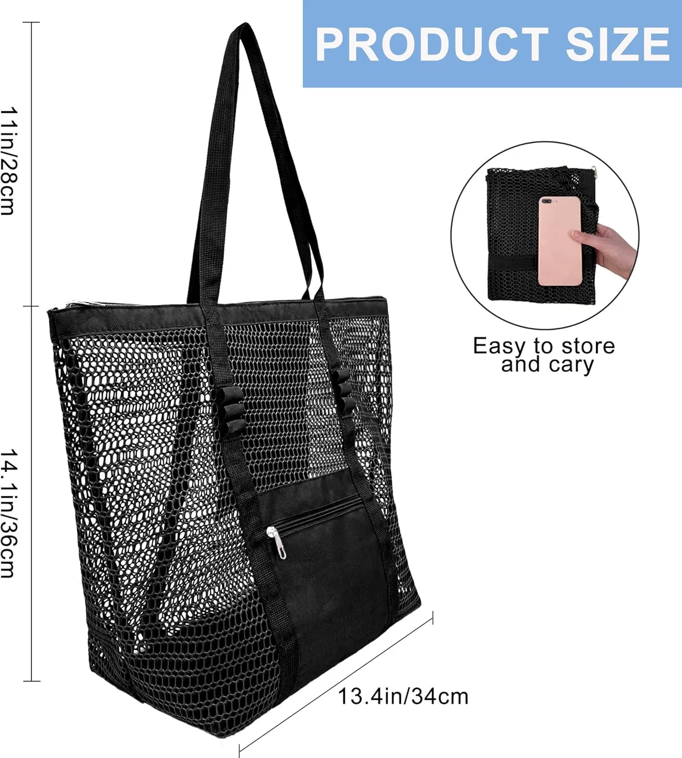 Mesh Beach Bags for Women with Zipper Foldable Hobo Tote Bag Vacation Shoulder Bags for Swimming Pools