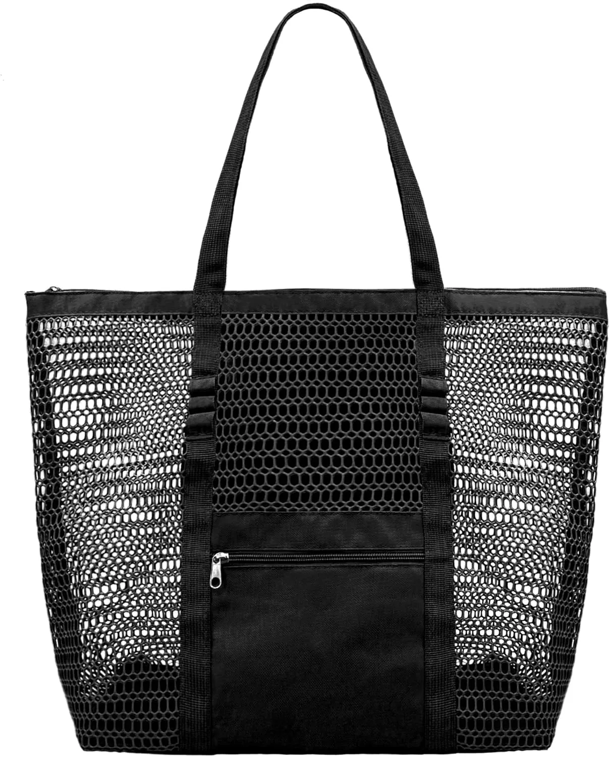 Mesh Beach Bags for Women with Zipper Foldable Hobo Tote Bag Vacation Shoulder Bags for Swimming Pools