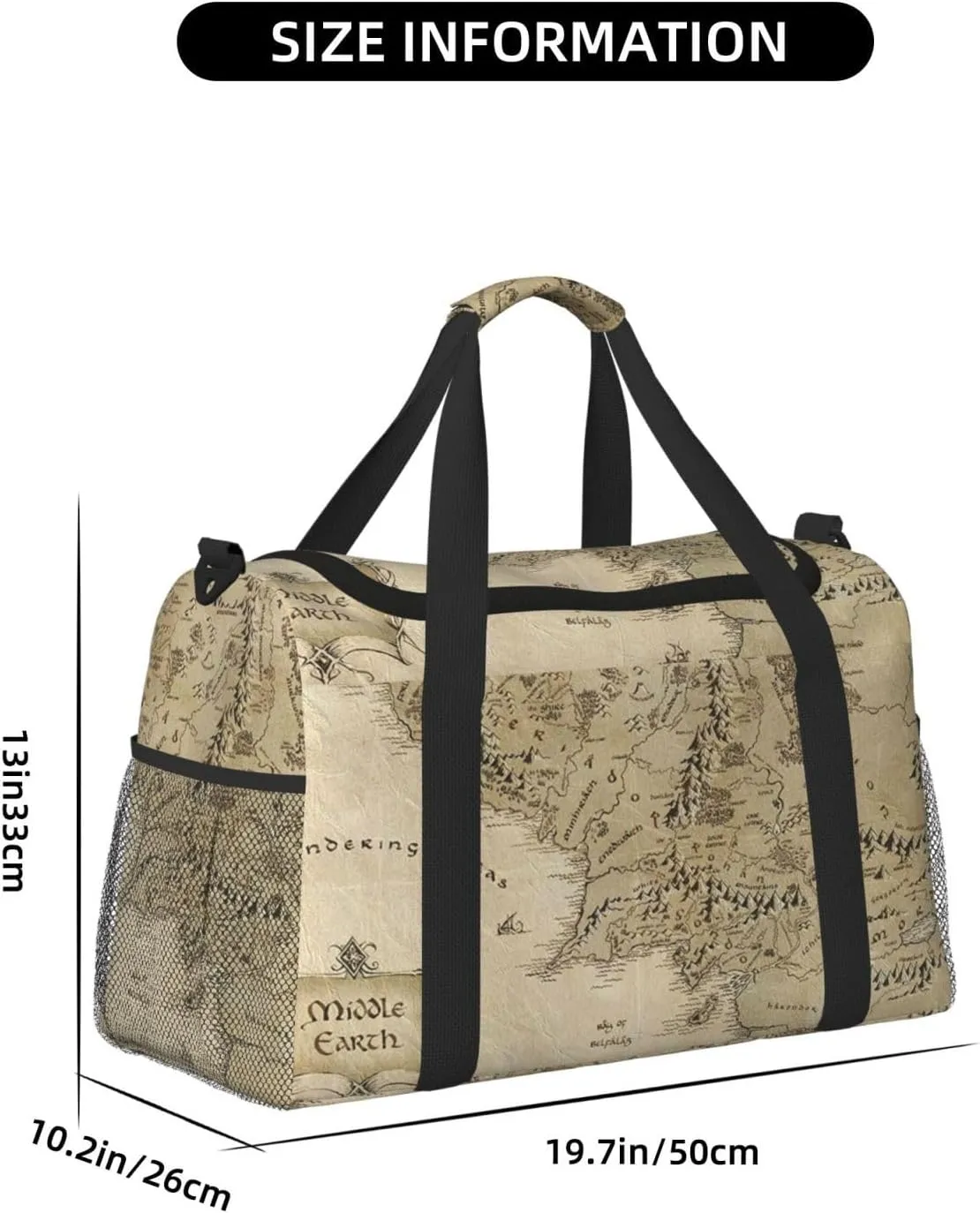 Middle Earth Map Travel Duffel Bag Large Foldable Waterproof Overnight Bag For Beach Swim Bags Pool Sports Gym