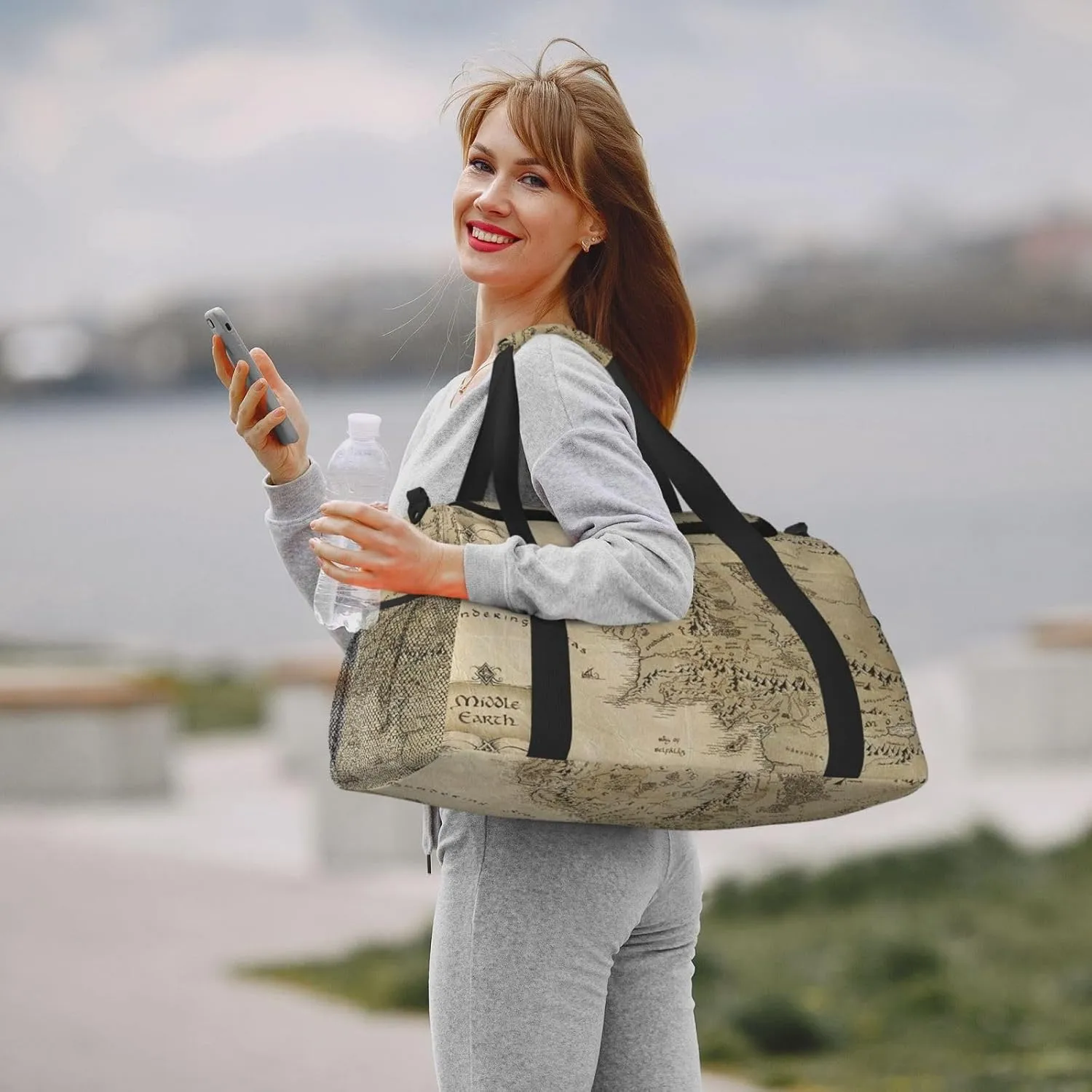 Middle Earth Map Travel Duffel Bag Large Foldable Waterproof Overnight Bag For Beach Swim Bags Pool Sports Gym