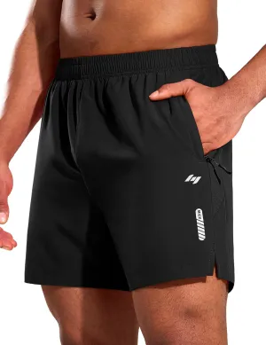 MIER Men's 5 Inch Inseam Running Shorts with Zipper Pockets Quick Dry Athletic Gym Workout No Liner Shorts, Lightweight