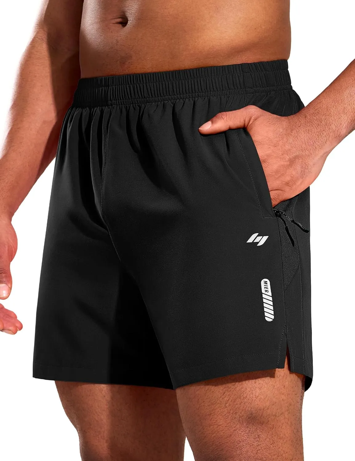 MIER Men's 5 Inch Inseam Running Shorts with Zipper Pockets Quick Dry Athletic Gym Workout No Liner Shorts, Lightweight