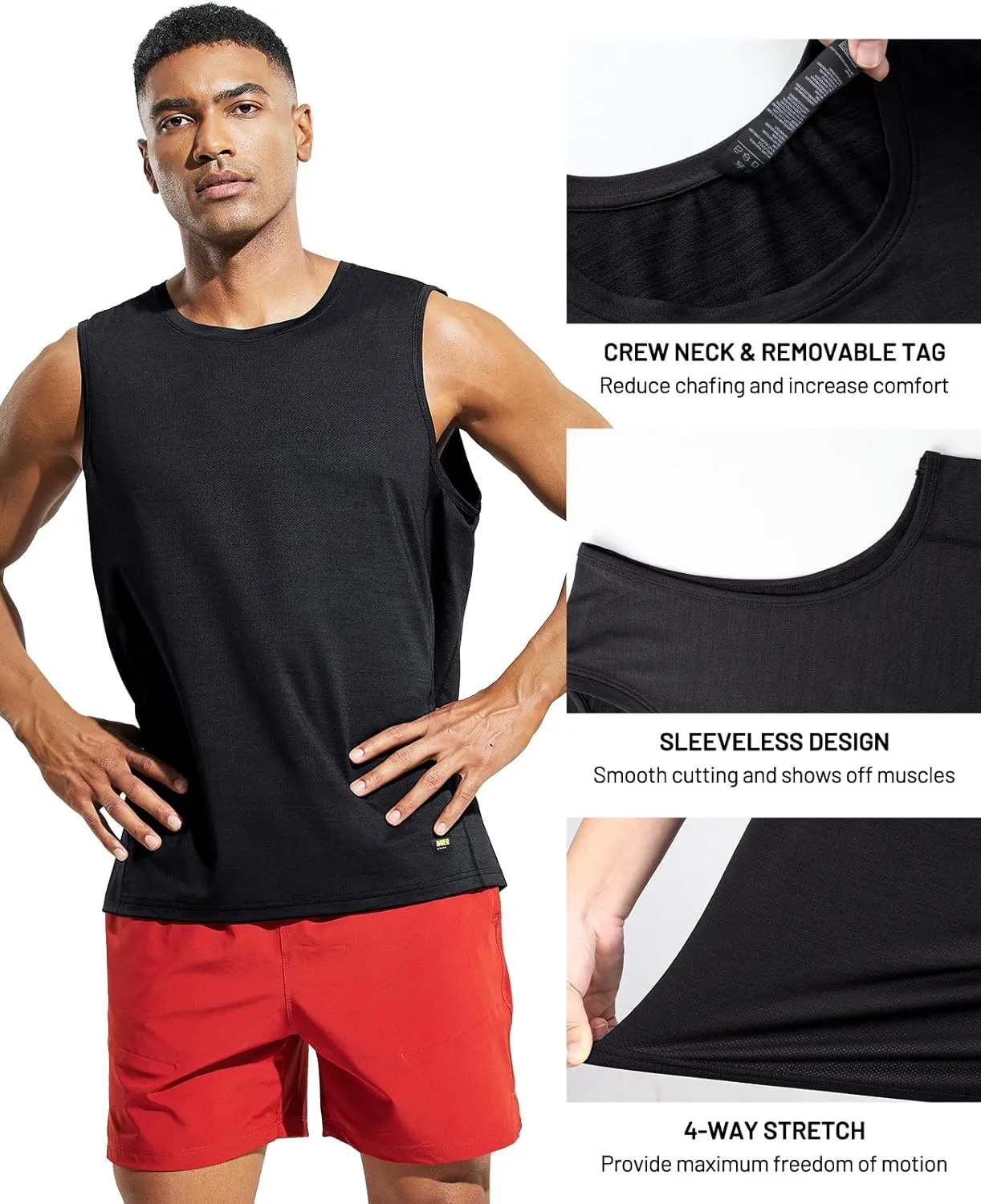 MIER Men’s Sleeveless Tank Top Dry Fit Workout Muscle Tee Shirt for Running Athletic Gym Sports Training, Moisture Wicking