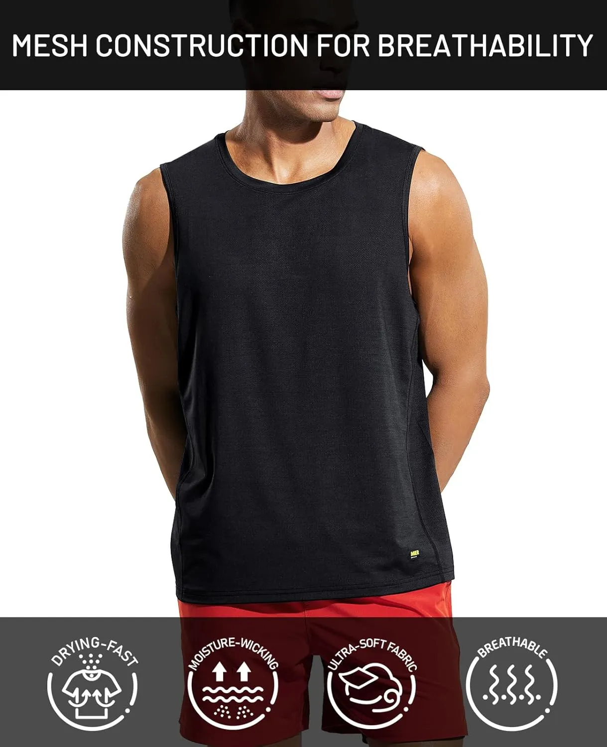 MIER Men’s Sleeveless Tank Top Dry Fit Workout Muscle Tee Shirt for Running Athletic Gym Sports Training, Moisture Wicking