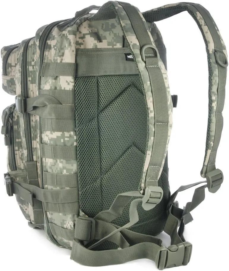 Mil-Tec Unisex Assault Pack - Rugged Durable Lightweight Ergonomic Versatile Tactical Outdoor Camping Hiking Backpack with Adjustable Padded Shoulder Straps & MOLLE Loops, ACU Camo, 20L