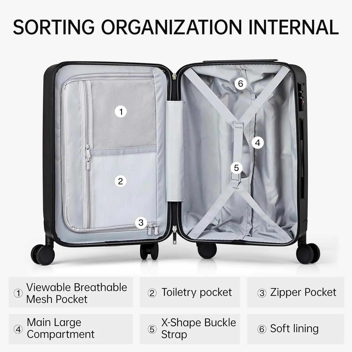 MILADA 20 Inch Carry On Luggage Airline Approved 22x14x9 Luggage Carry On Suitcase Hard Shell Suitcases with Wheels Carry on Bag Travel Luggage with TSA Lock,Black