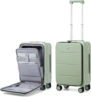 MILADA Carry On Luggage 22x14x9 Airline Approved Spinner Wheels TSA Luggage 20 Inch Hard Shell Suitcases Front Opening Pocket Rolling Aluminum Frame Travel Luggage, Bamboo Green