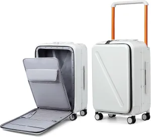 MILADA Luggage Hard Shell Suitcases Checked Luggage with Spinner Wheels 24 Inch Medium Size Front Opening Pocket Suitcases TSA Approved Luggage Travel Luggage with Wide Handle, White