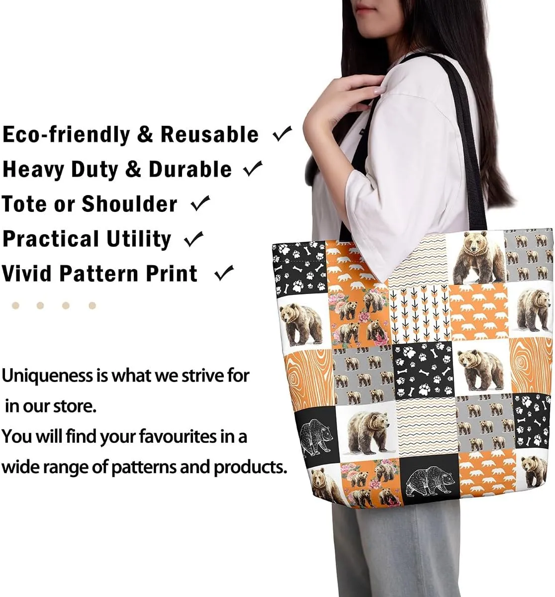 Milk Cow Canvas Tote Bag Farm Animals Shoulder Bag for Women,Western Cowboy Bull Cattle Shoulder Bag