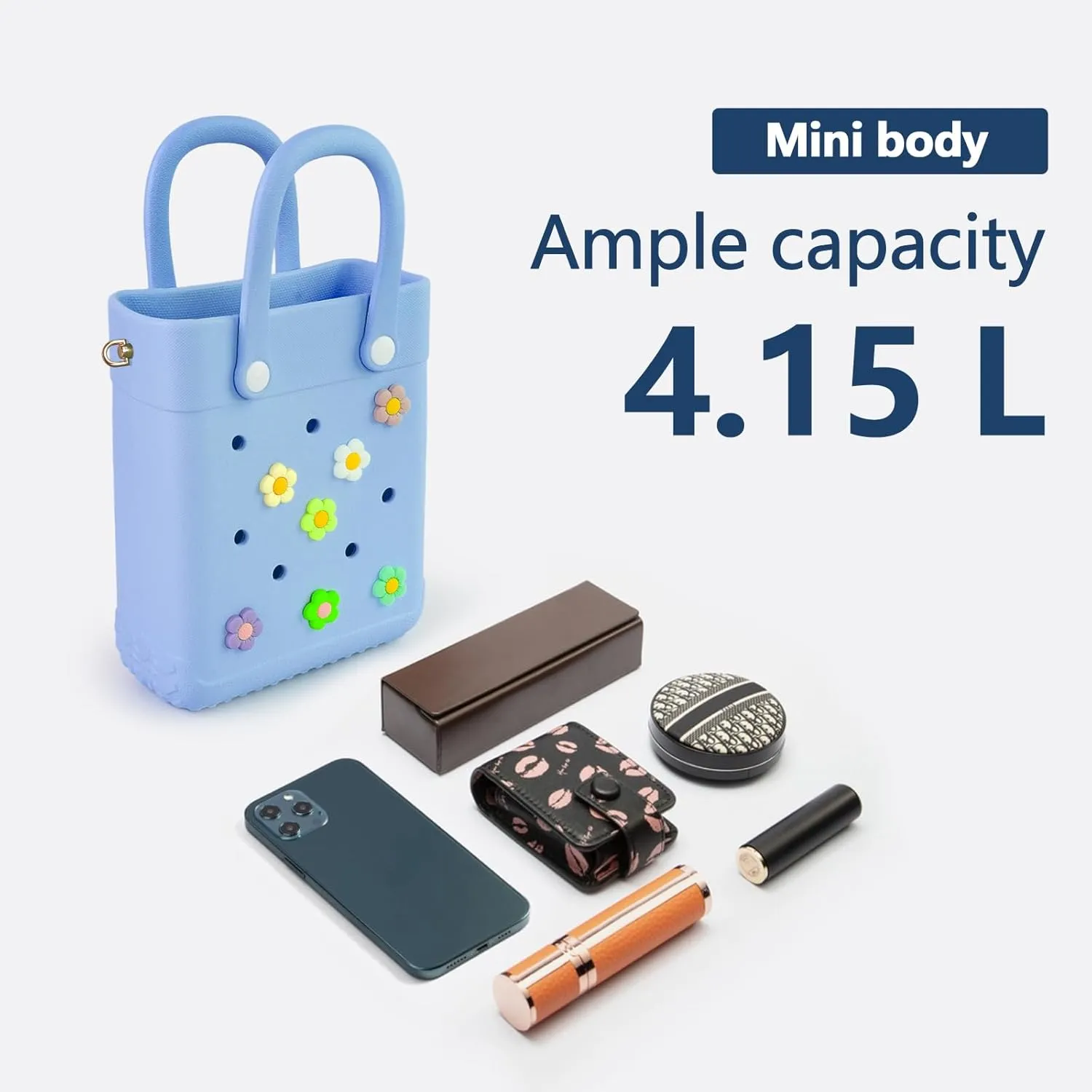 Mini Crossbody Rubber Tote Bag with 7 Charms X-Small Rubber Beach Bag for Little Girls and Woman