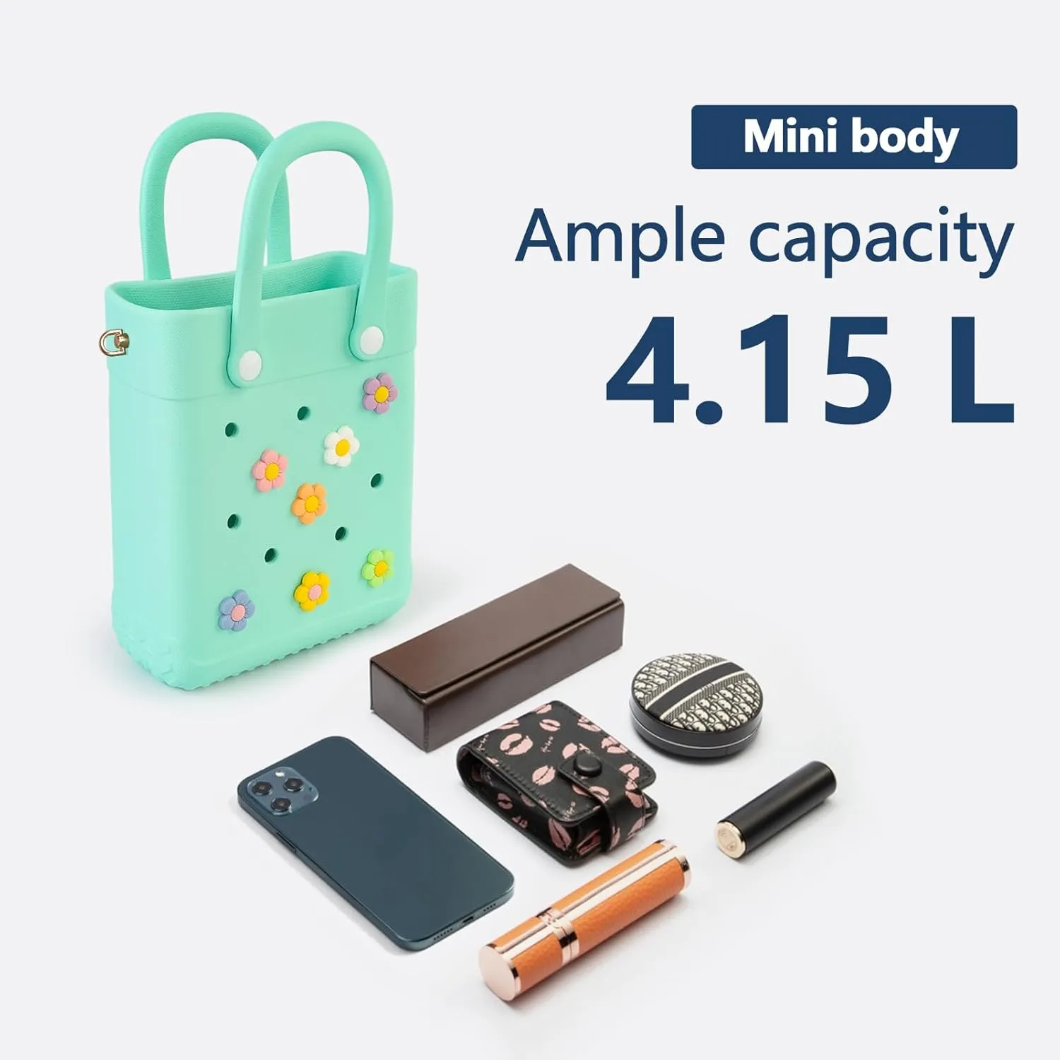 Mini Crossbody Rubber Tote Bag with 7 Charms X-Small Rubber Beach Bag for Little Girls and Woman