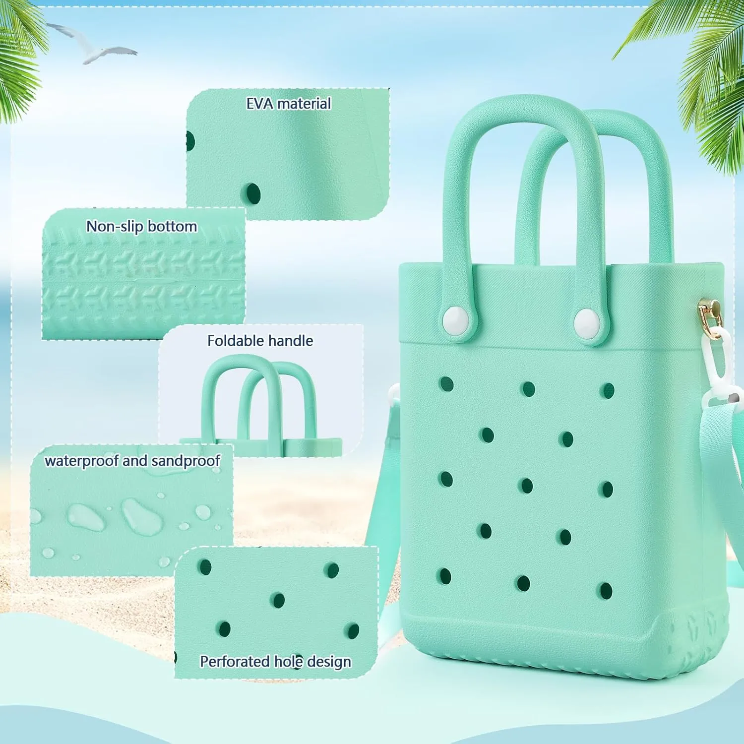 Mini Rubber Tote Bag with 4 Resin Charms Mini Crossbody X-Small Rubber Beach Bag