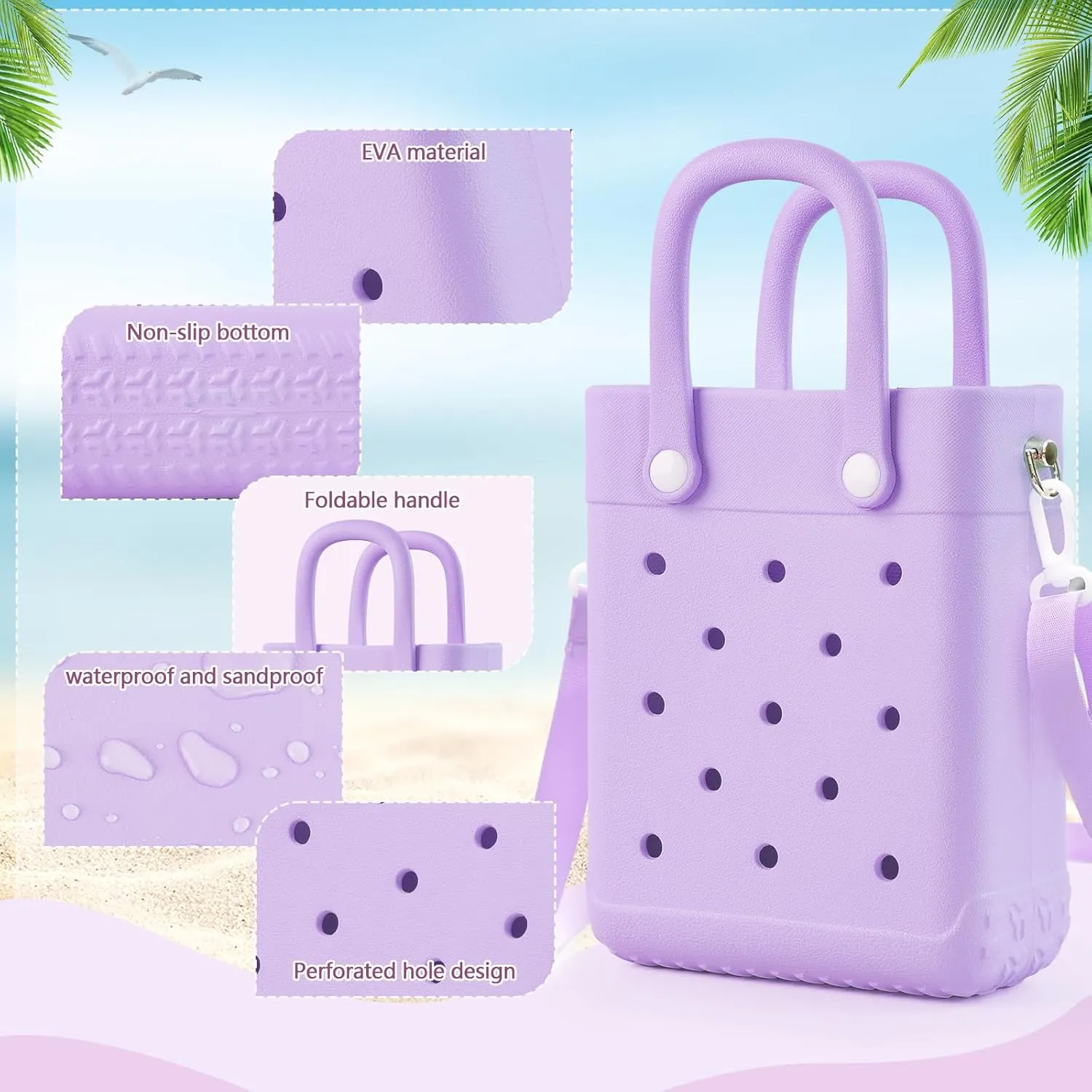 Mini Rubber Tote Bag with 4 Resin Charms Mini Crossbody X-Small Rubber Beach Bag