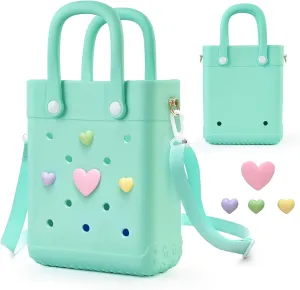 Mini Rubber Tote Bag with 4 Resin Charms Mini Crossbody X-Small Rubber Beach Bag
