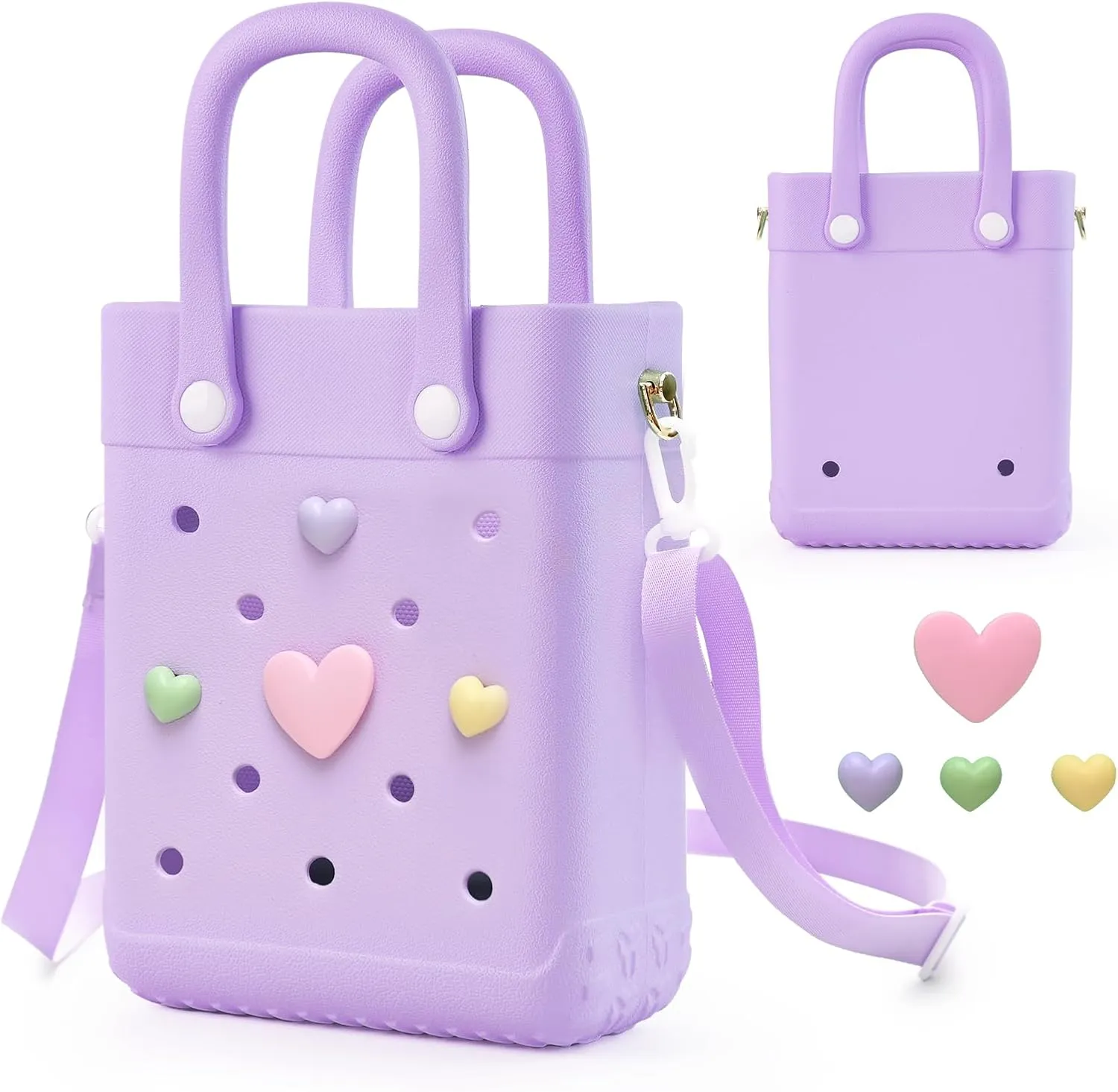 Mini Rubber Tote Bag with 4 Resin Charms Mini Crossbody X-Small Rubber Beach Bag
