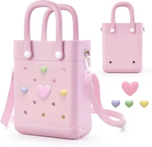 Mini Rubber Tote Bag with 4 Resin Charms Mini Crossbody X-Small Rubber Beach Bag