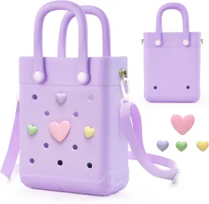 Mini Rubber Tote Bag with 4 Resin Charms Mini Crossbody X-Small Rubber Beach Bag