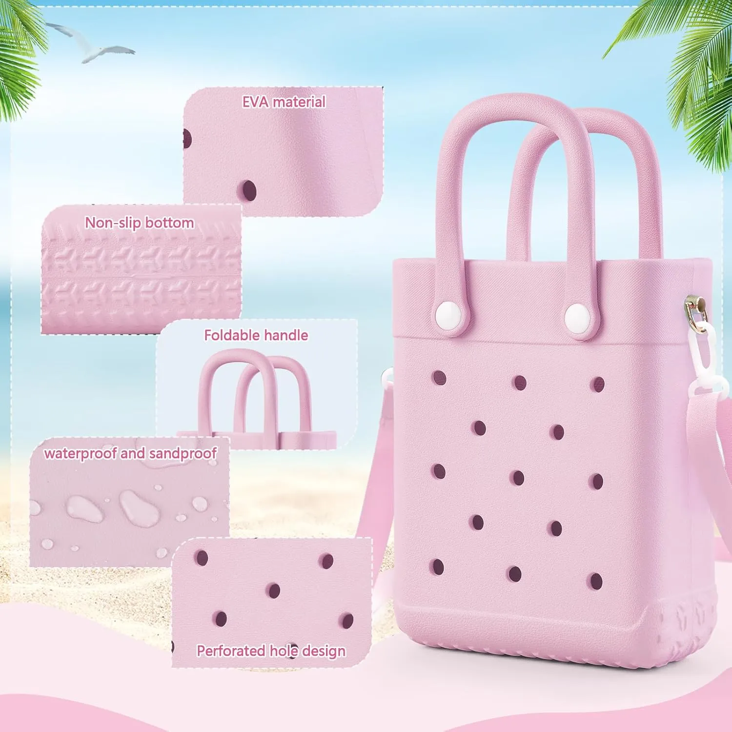 Mini Rubber Tote Bag with 4 Resin Charms Mini Crossbody X-Small Rubber Beach Bag