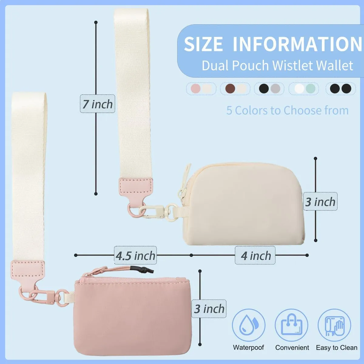 Mini Zip Around Dual Pouch Wristlet Portable Wristlet Wallet Detachable Coin Purse Pouch for Women - 2 detachable Keychain (Black)