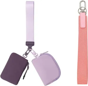 Mini Zip Around Dual Pouch Wristlet Portable Wristlet Wallet Detachable Coin Purse Pouch for Women - 2 detachable Keychain (Purple Lavender)