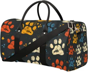 Mischievous Dog Footprints Travel Duffel bag for Men Women Weekender Overnight Bag Gym Bag Carry On Luggage Bags for Yoga Workout Sports