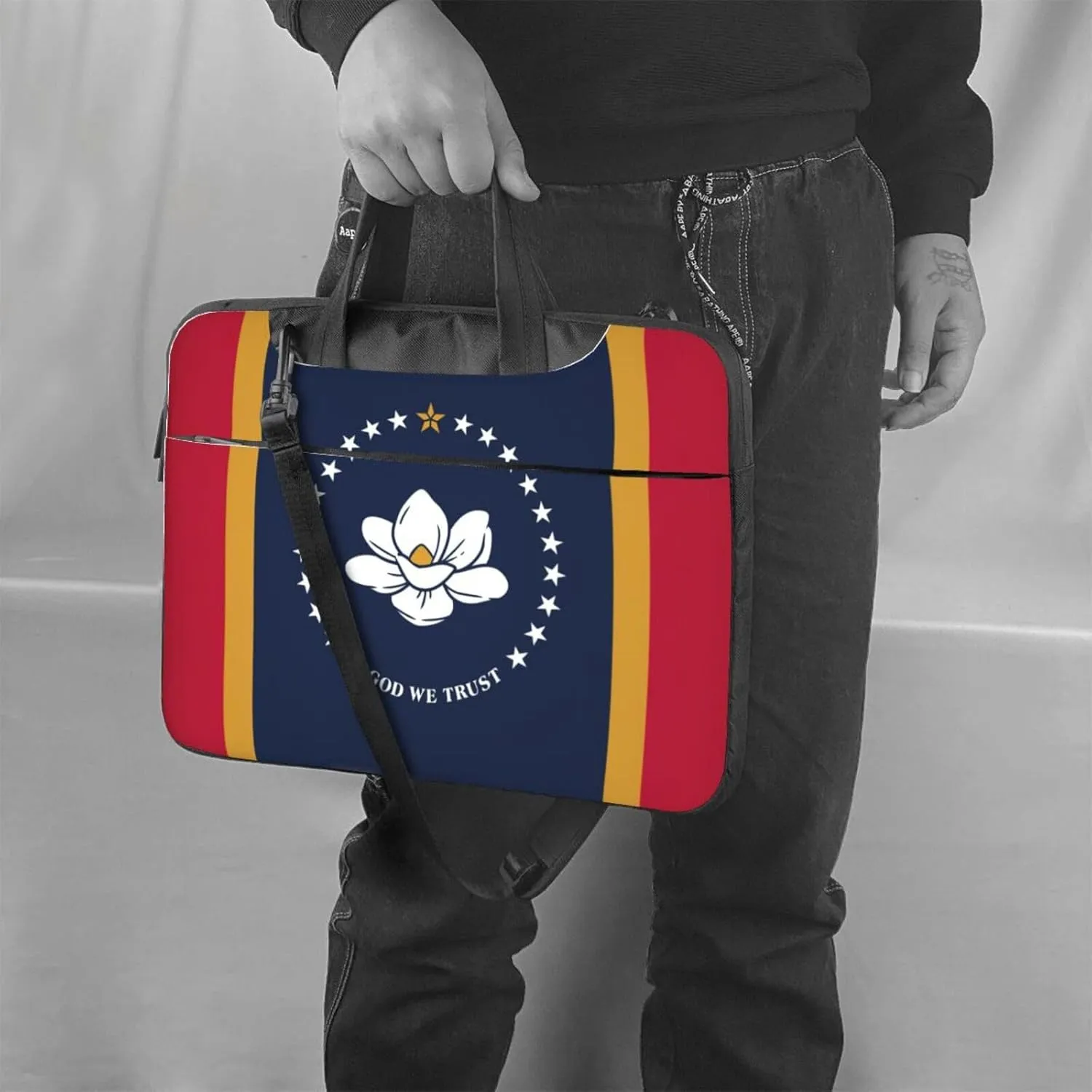 Mississippi State Flag Print Laptop Adjustable Shoulder Strap With Handle Accessory Pocket For Men Women