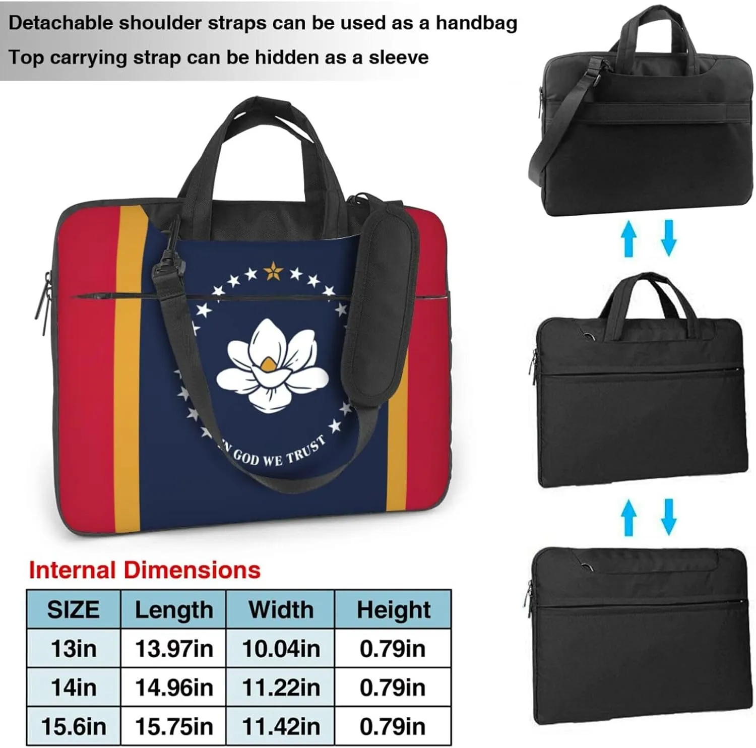 Mississippi State Flag Print Laptop Adjustable Shoulder Strap With Handle Accessory Pocket For Men Women