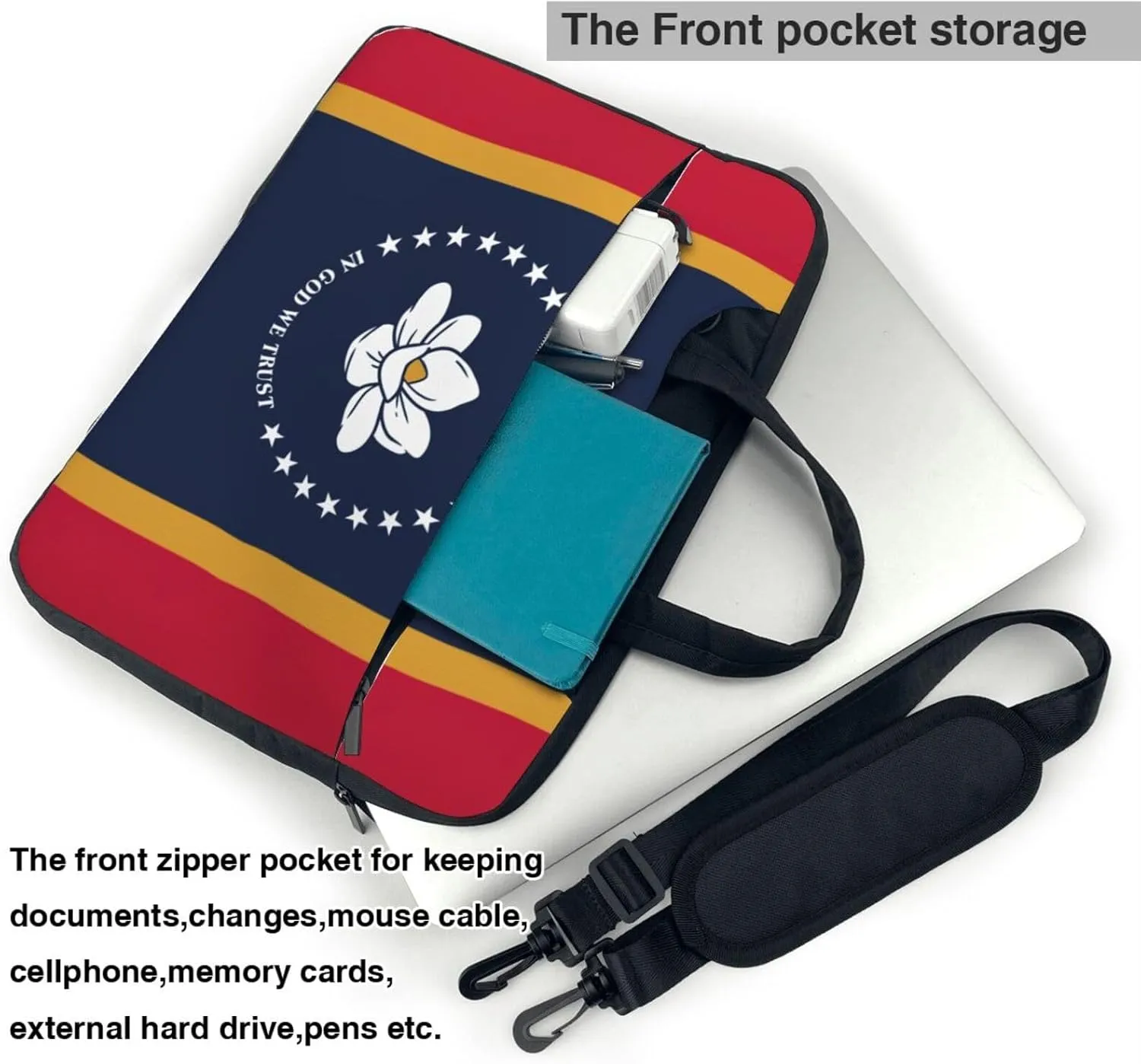 Mississippi State Flag Print Laptop Adjustable Shoulder Strap With Handle Accessory Pocket For Men Women
