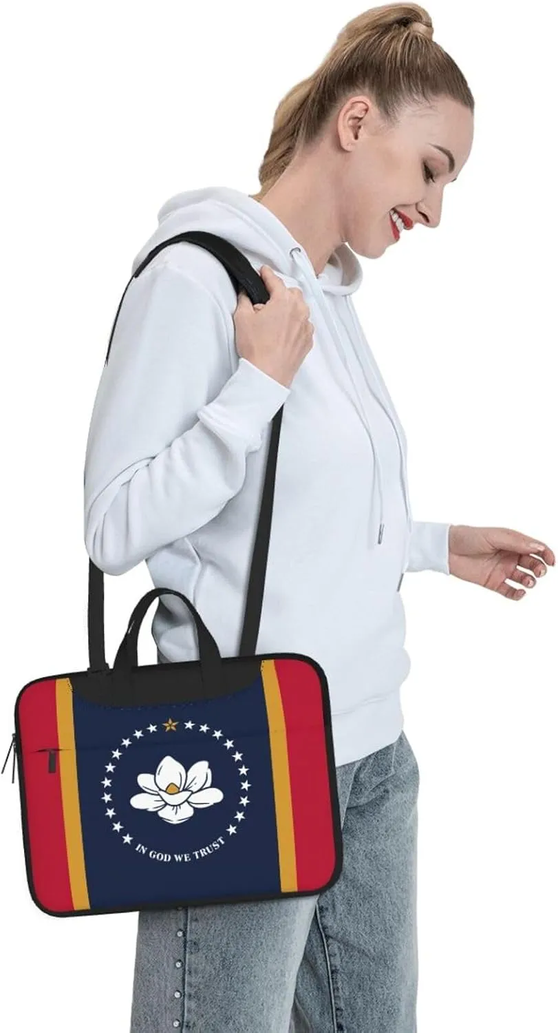 Mississippi State Flag Print Laptop Adjustable Shoulder Strap With Handle Accessory Pocket For Men Women