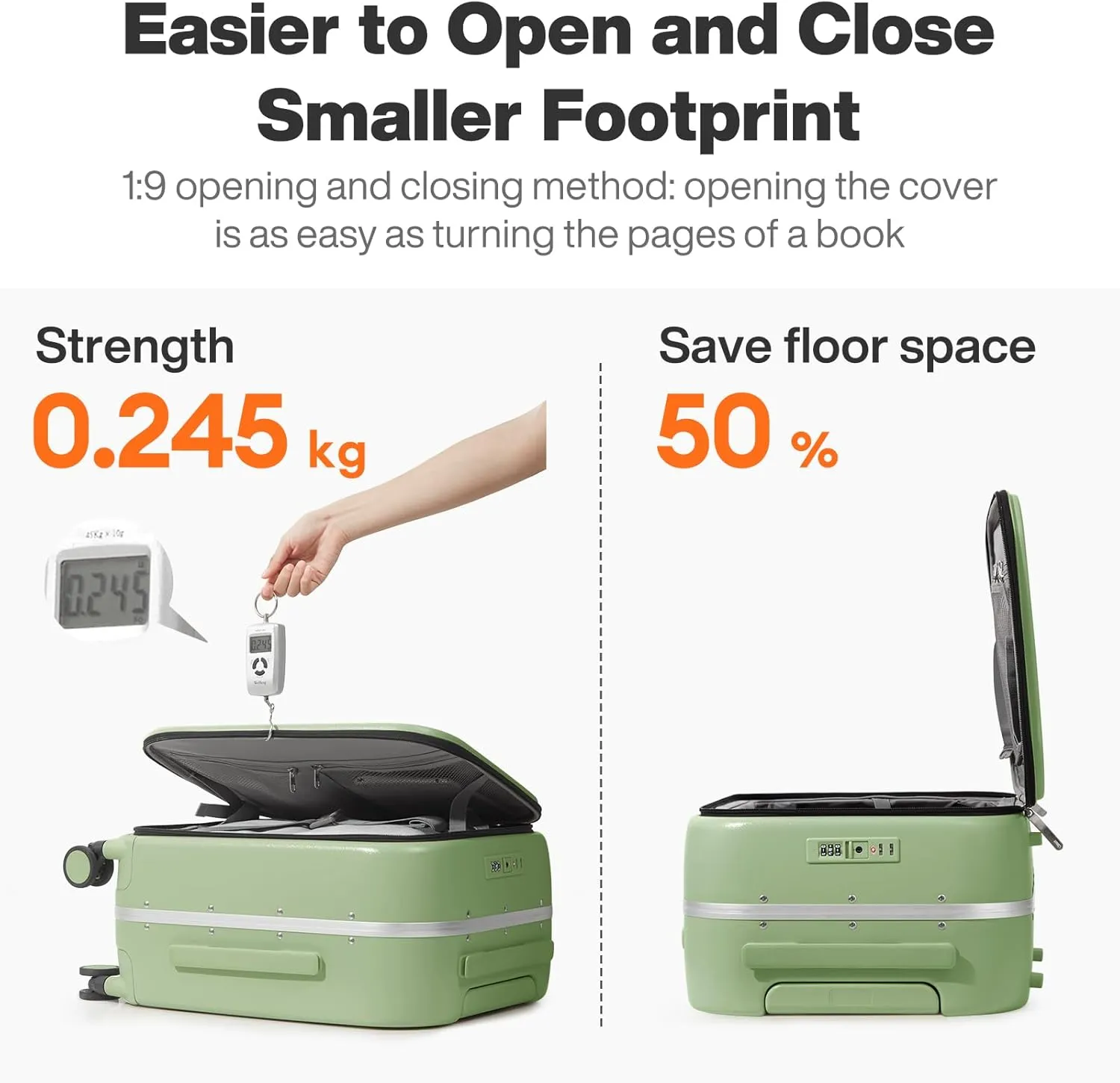 mixi 20 Inch Carry On Luggage 22x14x9 Airline Approved PC Hard Shell Suitcase Top Opening Aluminum Frame Travel Suitcases with Wheels, Avocado Green