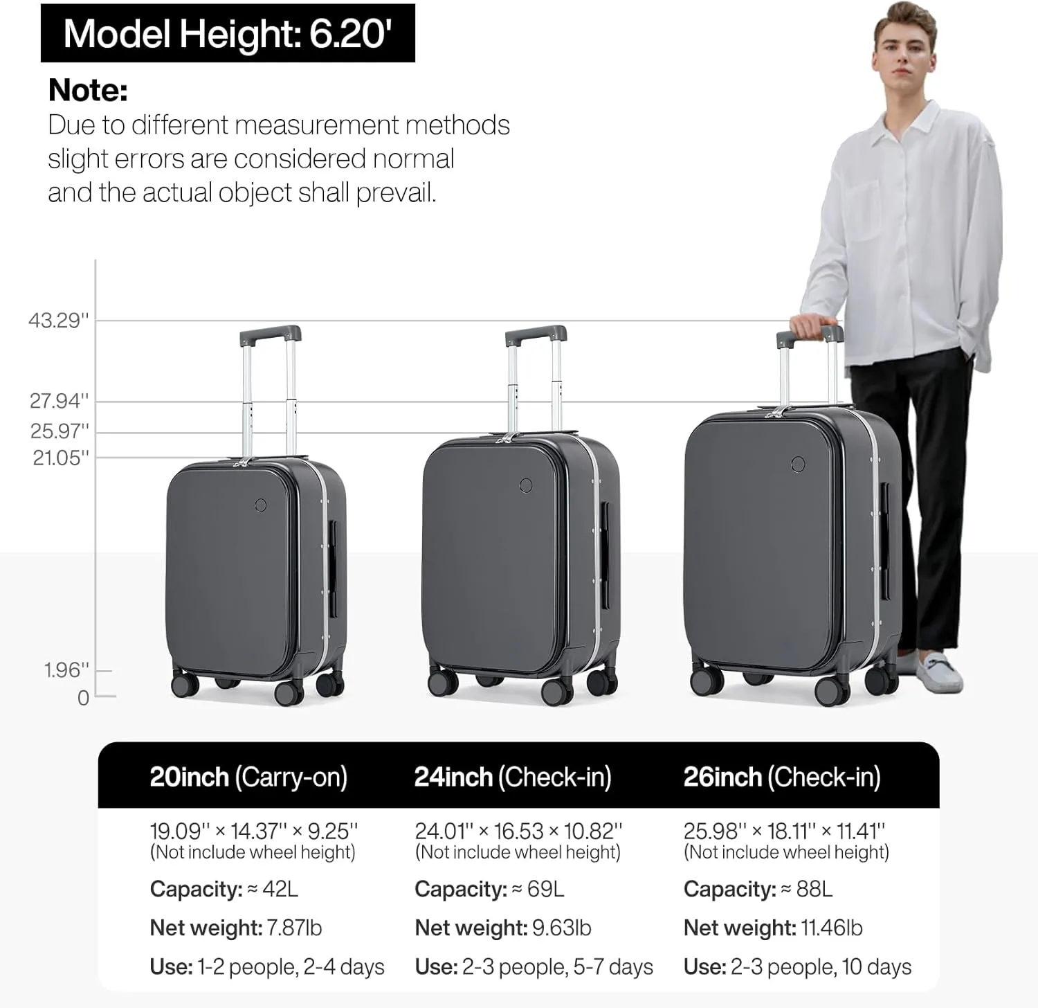 mixi 20 Inch Carry On Luggage 22x14x9 Airline Approved PC Hard Shell Suitcase Top Opening Aluminum Frame Travel Suitcases with Wheels, Rock Gray